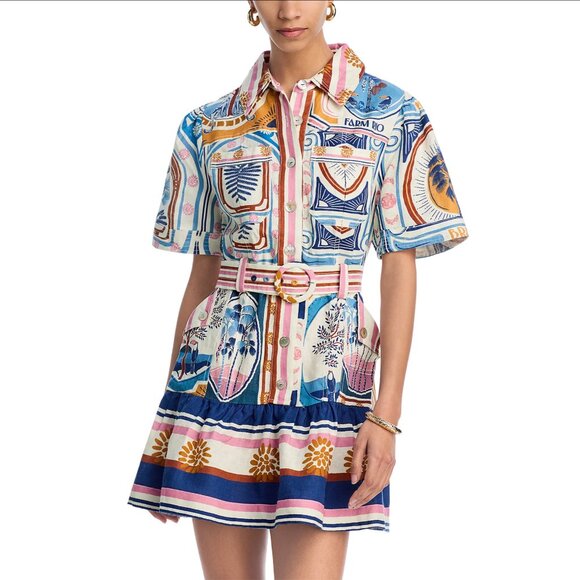 FARM Rio Cerrado Stamps Linen Mini Dress, Size S, NWT